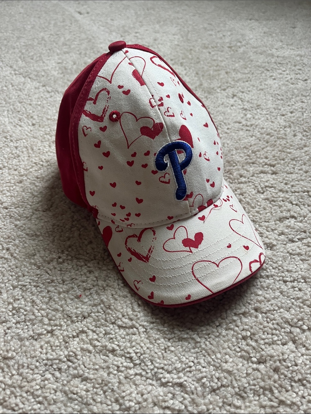 Philadelphia Phillies Heart Print Baseball Cap Red White Adjustable Hat- Youth